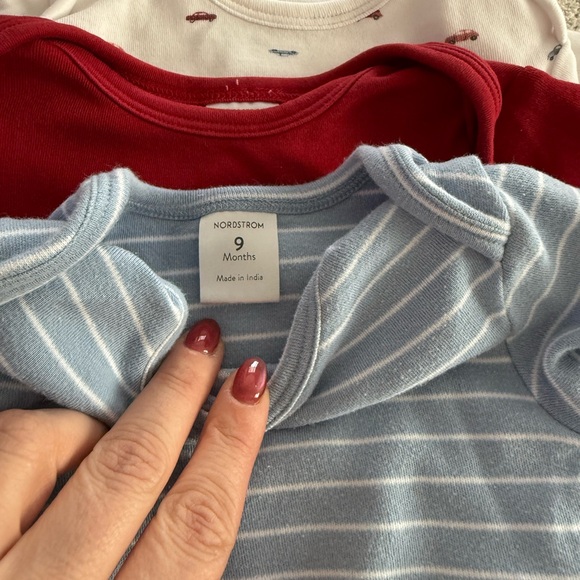 Nordstrom Blue Striped and Carters Cream Animal Print Bodysuits - Picture 2 of 5